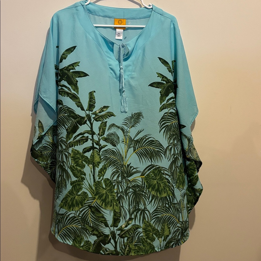 Ruby Rd. Light Blue Tropical Print Swim Coverup size PL
